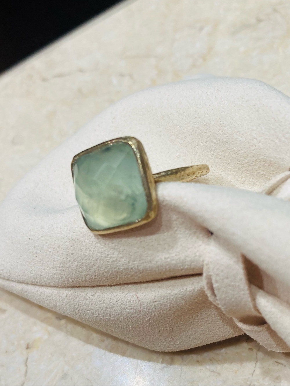 925 Sterling Hammered Square Chalcedony Ring, Size 8